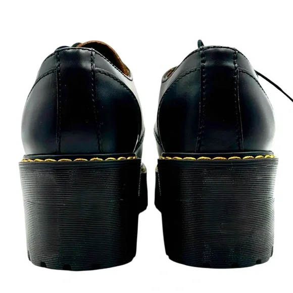 Dr. Martens Leona Low Platform Derby Shoes - Black Vintage Smooth Leather Size 9